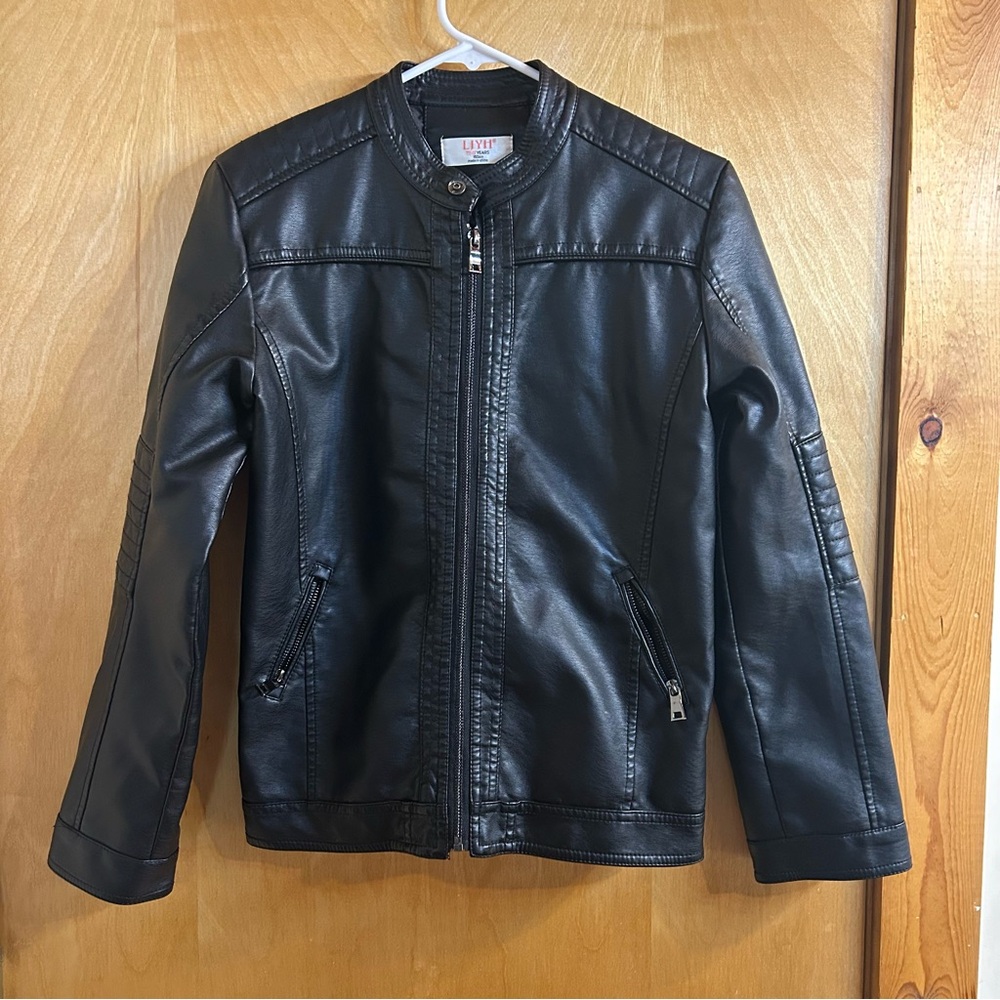 LKYH Black Faux Leather kids Jacket